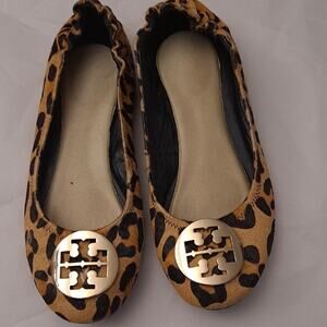 Tory Burch Animal Print Flats with Gold Emblem